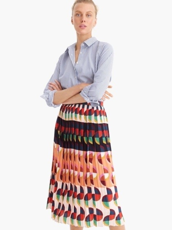 J. Crew Dresses & Skirts - J.Crew Pleated Multicolor Geometric Art Retro Print Midi Skirt Peach Navy 6